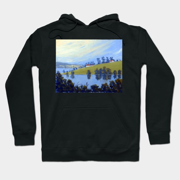 Farm on Tinderbox Bay Tasmania - Oil Hoodie by pops